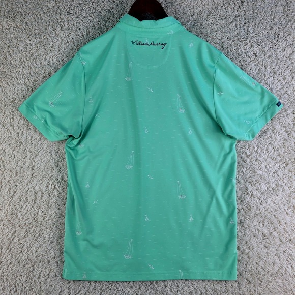 William Murray Golf Polo Shirt Men's Large Green Sailboat Geometric Performance - Picture 4 of 11